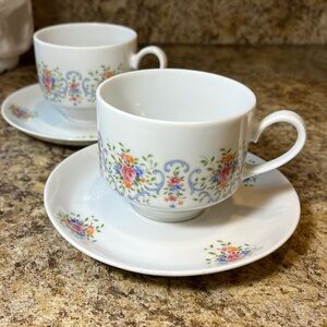 Vintage Winterling Dainty Floral Tea Cups and Saucers Set of Two Bavaria Germany